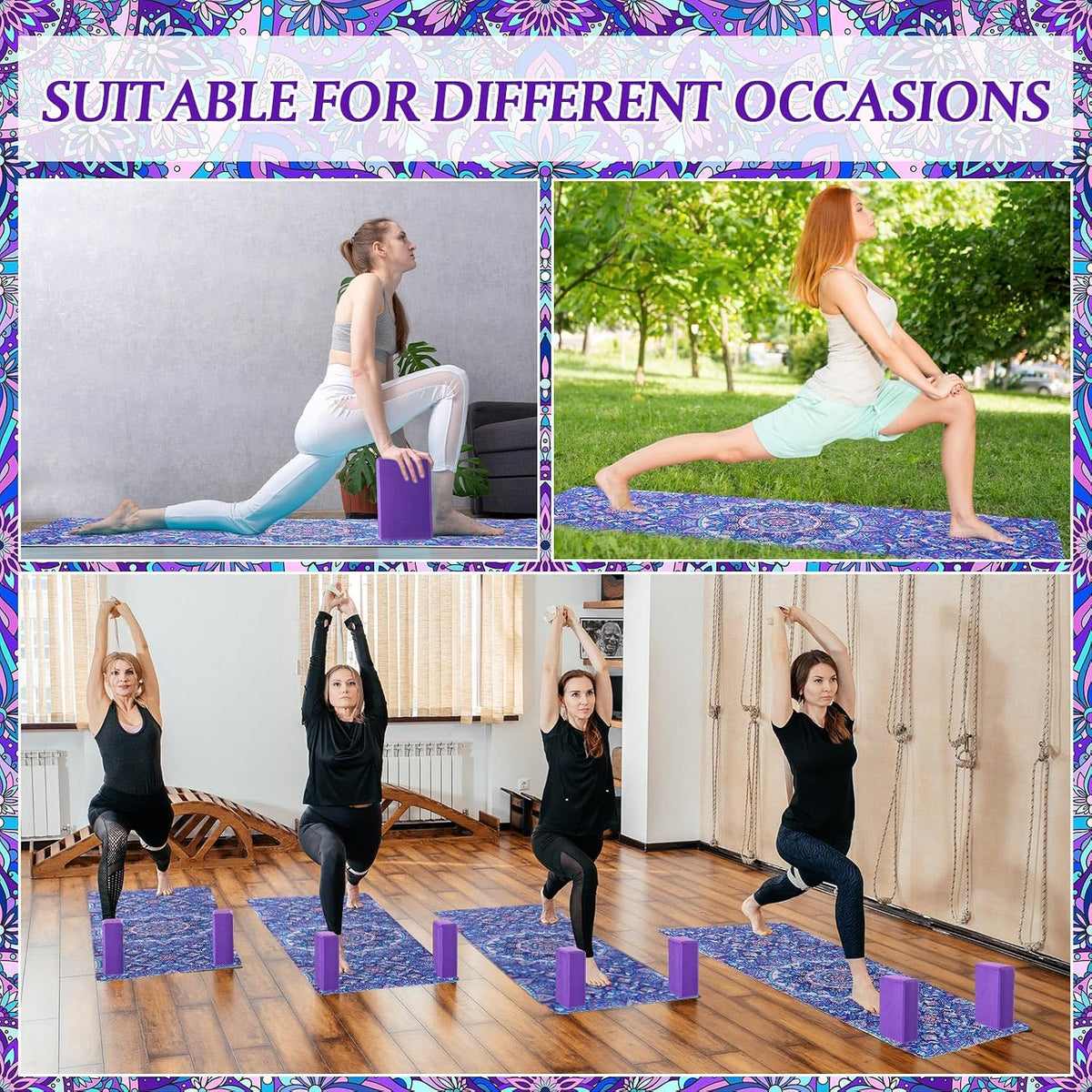 3 Pcs Yoga Mat and Blocks Set 6mm Non Slip Strap