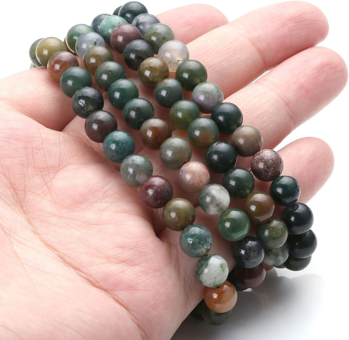108 Mala Beads Bracelet 6mm 8mm Natural Indian Agate/Green Moss Agate Gemstone Healing Crystal Stone Beaded Bracelet Hand Knotted Prayer Mala Beads Necklace for Yoga Meditation Balance