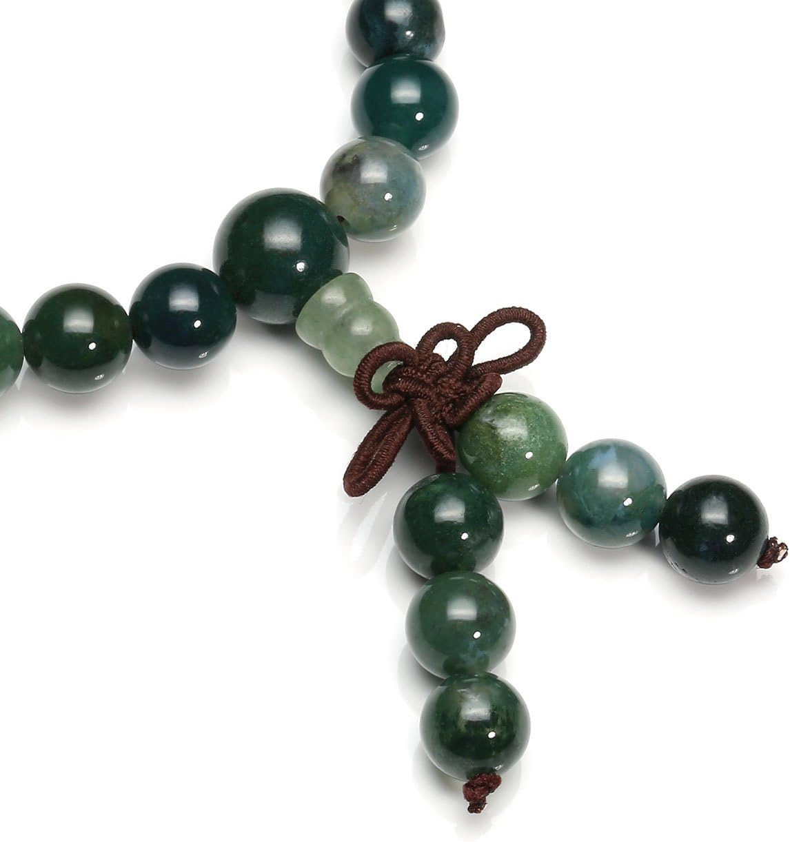 108 Mala Beads Bracelet 6mm 8mm Natural Indian Agate/Green Moss Agate Gemstone Healing Crystal Stone Beaded Bracelet Hand Knotted Prayer Mala Beads Necklace for Yoga Meditation Balance