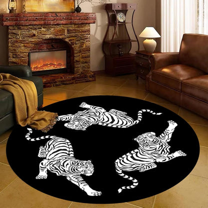 Black Snake Round 4ft Area Rug Wild Serpent Snakeskin Black Circle Rug Gothic Non-Slip Floor Mat for Bedroom Living Room Study Playing Round Yoga Mat Washable Carpet