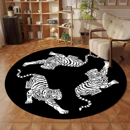 Black Snake Round 4ft Area Rug Wild Serpent Snakeskin Black Circle Rug Gothic Non-Slip Floor Mat for Bedroom Living Room Study Playing Round Yoga Mat Washable Carpet