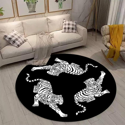 Black Snake Round 4ft Area Rug Wild Serpent Snakeskin Black Circle Rug Gothic Non-Slip Floor Mat for Bedroom Living Room Study Playing Round Yoga Mat Washable Carpet