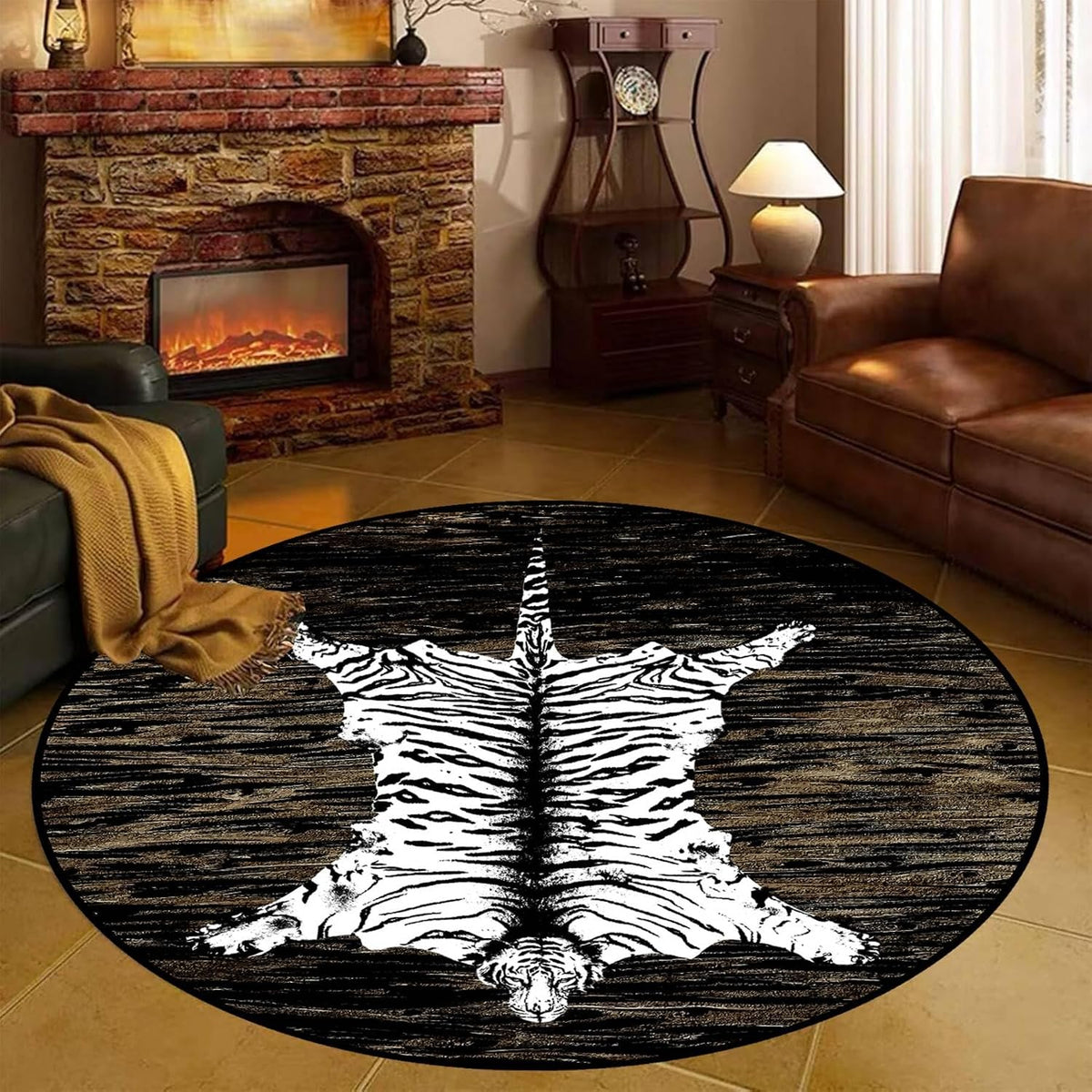 Black Snake Round 4ft Area Rug Wild Serpent Snakeskin Black Circle Rug Gothic Non-Slip Floor Mat for Bedroom Living Room Study Playing Round Yoga Mat Washable Carpet