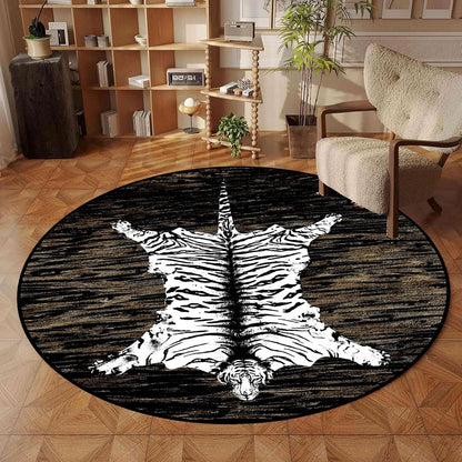 Black Snake Round 4ft Area Rug Wild Serpent Snakeskin Black Circle Rug Gothic Non-Slip Floor Mat for Bedroom Living Room Study Playing Round Yoga Mat Washable Carpet