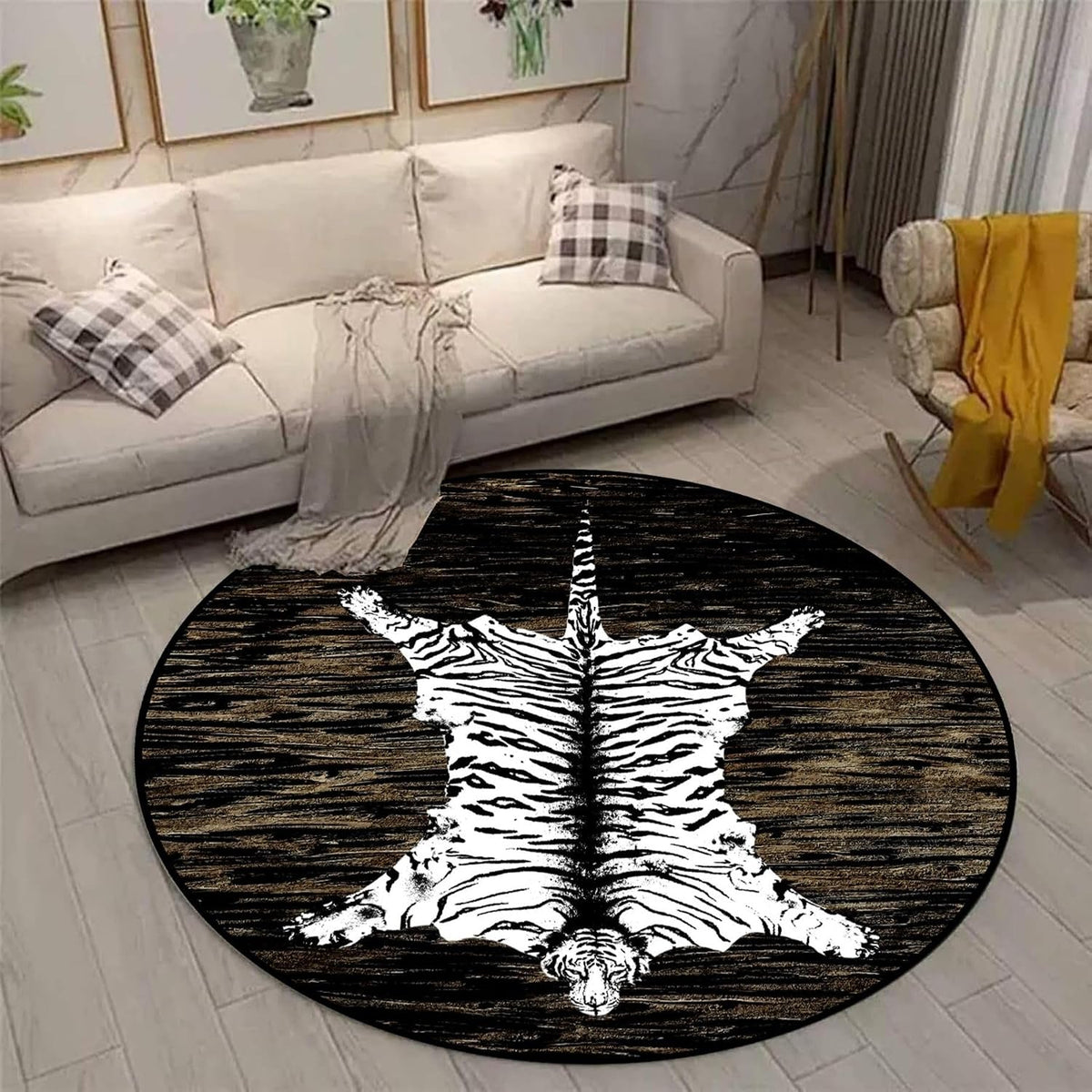 Black Snake Round 4ft Area Rug Wild Serpent Snakeskin Black Circle Rug Gothic Non-Slip Floor Mat for Bedroom Living Room Study Playing Round Yoga Mat Washable Carpet