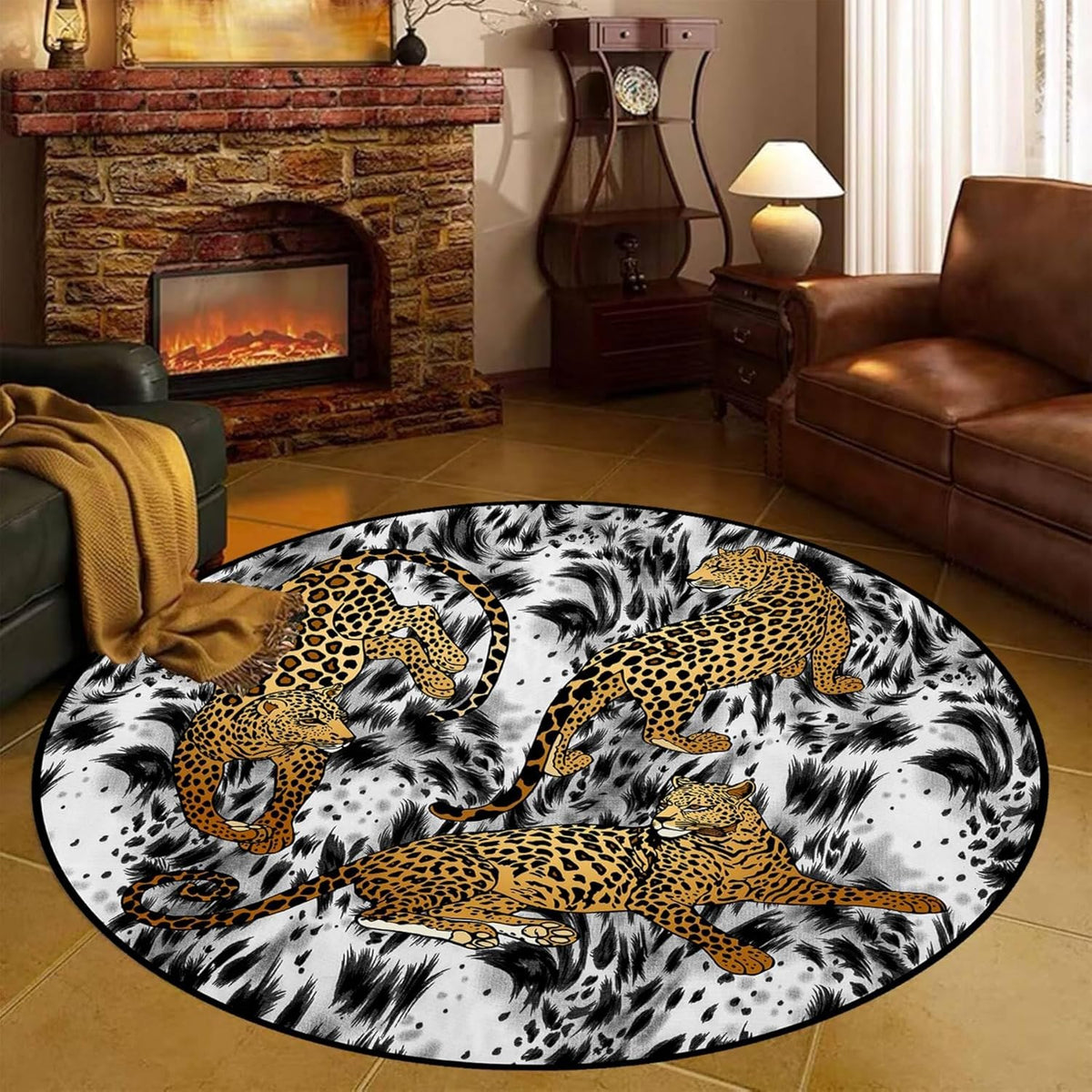Black Snake Round 4ft Area Rug Wild Serpent Snakeskin Black Circle Rug Gothic Non-Slip Floor Mat for Bedroom Living Room Study Playing Round Yoga Mat Washable Carpet