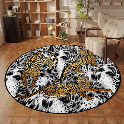 Black Snake Round 4ft Area Rug Wild Serpent Snakeskin Black Circle Rug Gothic Non-Slip Floor Mat for Bedroom Living Room Study Playing Round Yoga Mat Washable Carpet