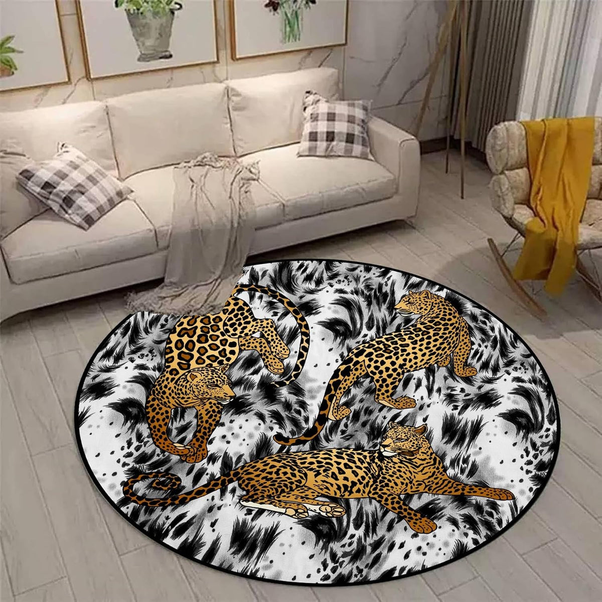 Black Snake Round 4ft Area Rug Wild Serpent Snakeskin Black Circle Rug Gothic Non-Slip Floor Mat for Bedroom Living Room Study Playing Round Yoga Mat Washable Carpet