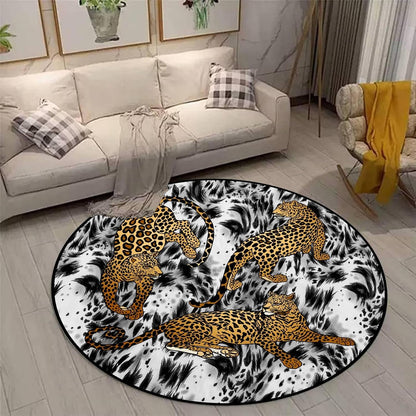 Black Snake Round 4ft Area Rug Wild Serpent Snakeskin Black Circle Rug Gothic Non-Slip Floor Mat for Bedroom Living Room Study Playing Round Yoga Mat Washable Carpet
