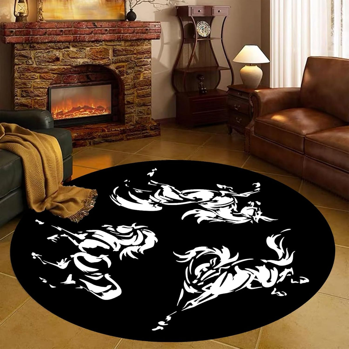 Black Snake Round 4ft Area Rug Wild Serpent Snakeskin Black Circle Rug Gothic Non-Slip Floor Mat for Bedroom Living Room Study Playing Round Yoga Mat Washable Carpet