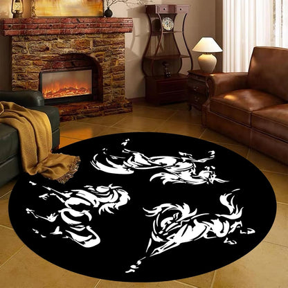 Black Snake Round 4ft Area Rug Wild Serpent Snakeskin Black Circle Rug Gothic Non-Slip Floor Mat for Bedroom Living Room Study Playing Round Yoga Mat Washable Carpet