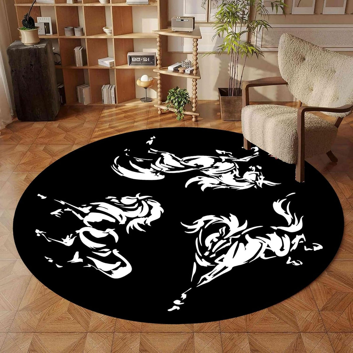 Black Snake Round 4ft Area Rug Wild Serpent Snakeskin Black Circle Rug Gothic Non-Slip Floor Mat for Bedroom Living Room Study Playing Round Yoga Mat Washable Carpet