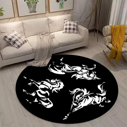 Black Snake Round 4ft Area Rug Wild Serpent Snakeskin Black Circle Rug Gothic Non-Slip Floor Mat for Bedroom Living Room Study Playing Round Yoga Mat Washable Carpet