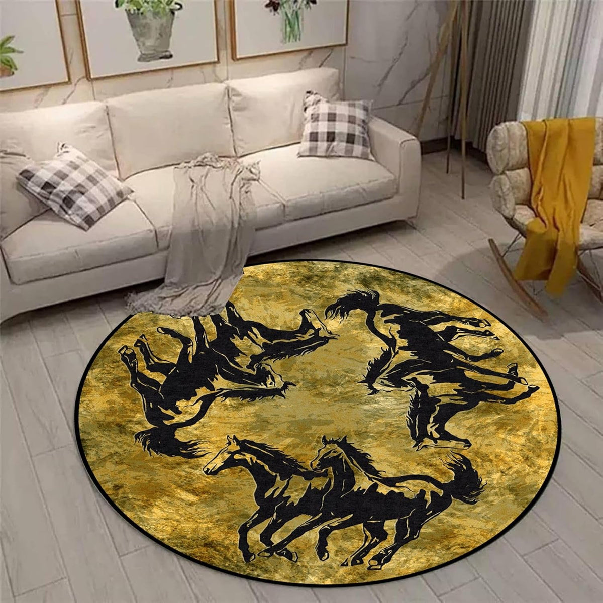 Black Snake Round 4ft Area Rug Wild Serpent Snakeskin Black Circle Rug Gothic Non-Slip Floor Mat for Bedroom Living Room Study Playing Round Yoga Mat Washable Carpet