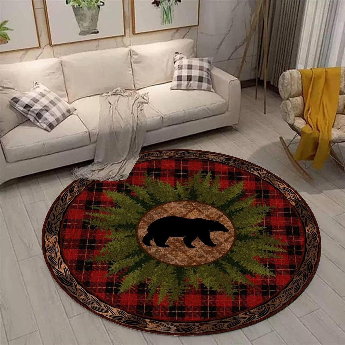 Black Snake Round 4ft Area Rug Wild Serpent Snakeskin Black Circle Rug Gothic Non-Slip Floor Mat for Bedroom Living Room Study Playing Round Yoga Mat Washable Carpet
