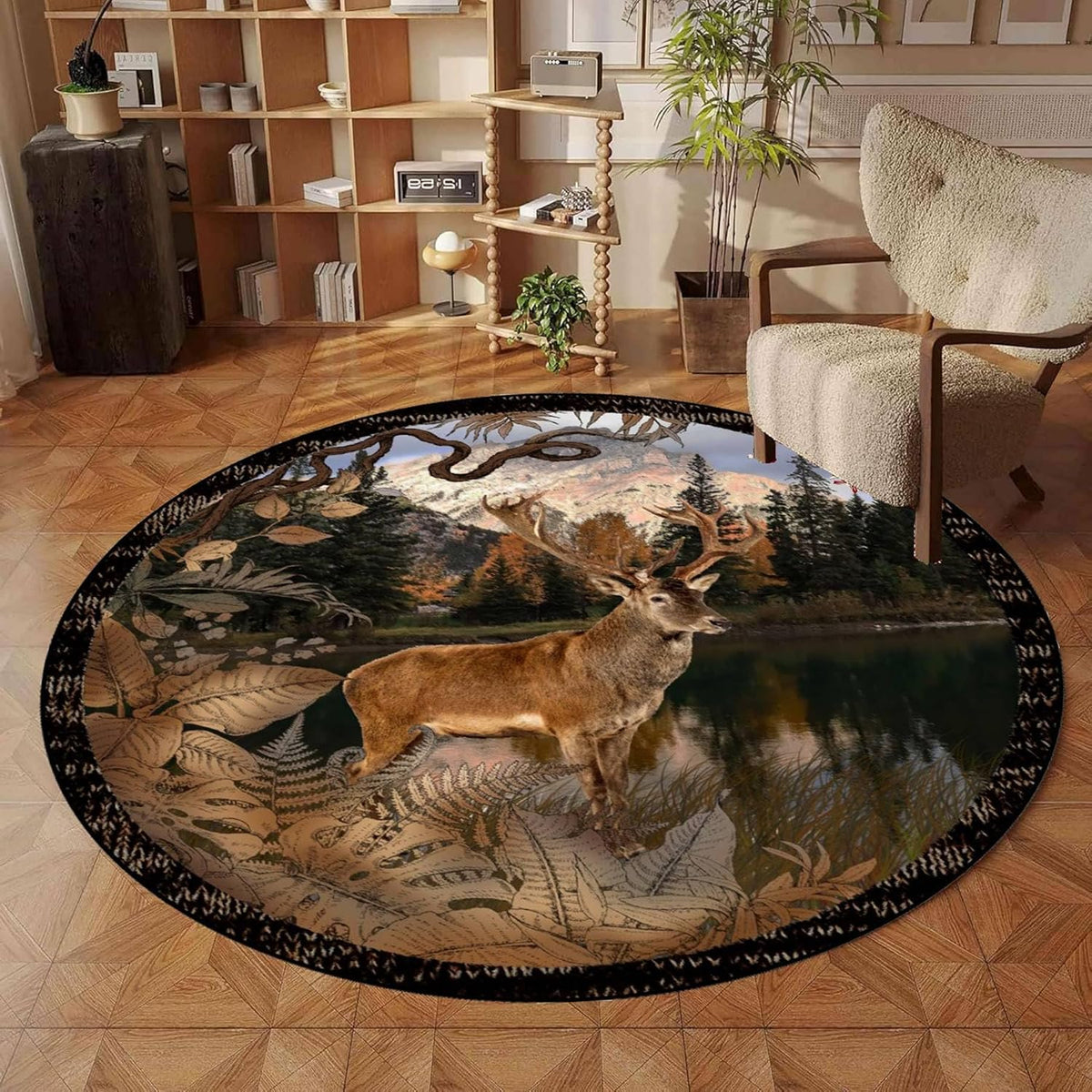 Black Snake Round 4ft Area Rug Wild Serpent Snakeskin Black Circle Rug Gothic Non-Slip Floor Mat for Bedroom Living Room Study Playing Round Yoga Mat Washable Carpet
