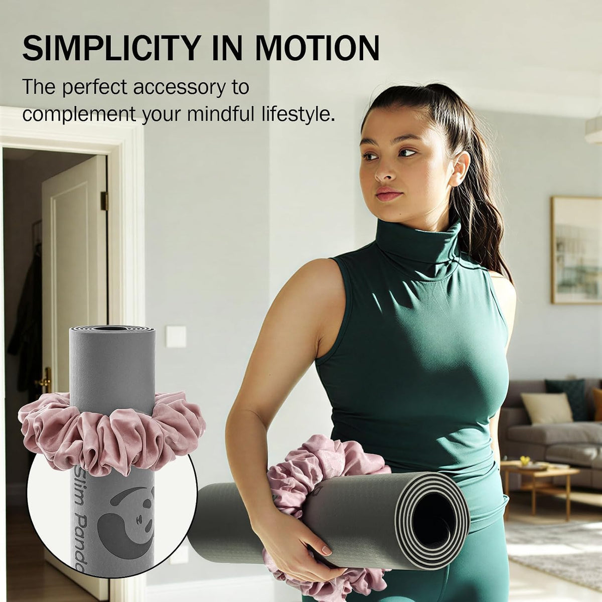 Slim Panda Yoga Mat Scrunchie Strap, Stretch Velvet Carrier
