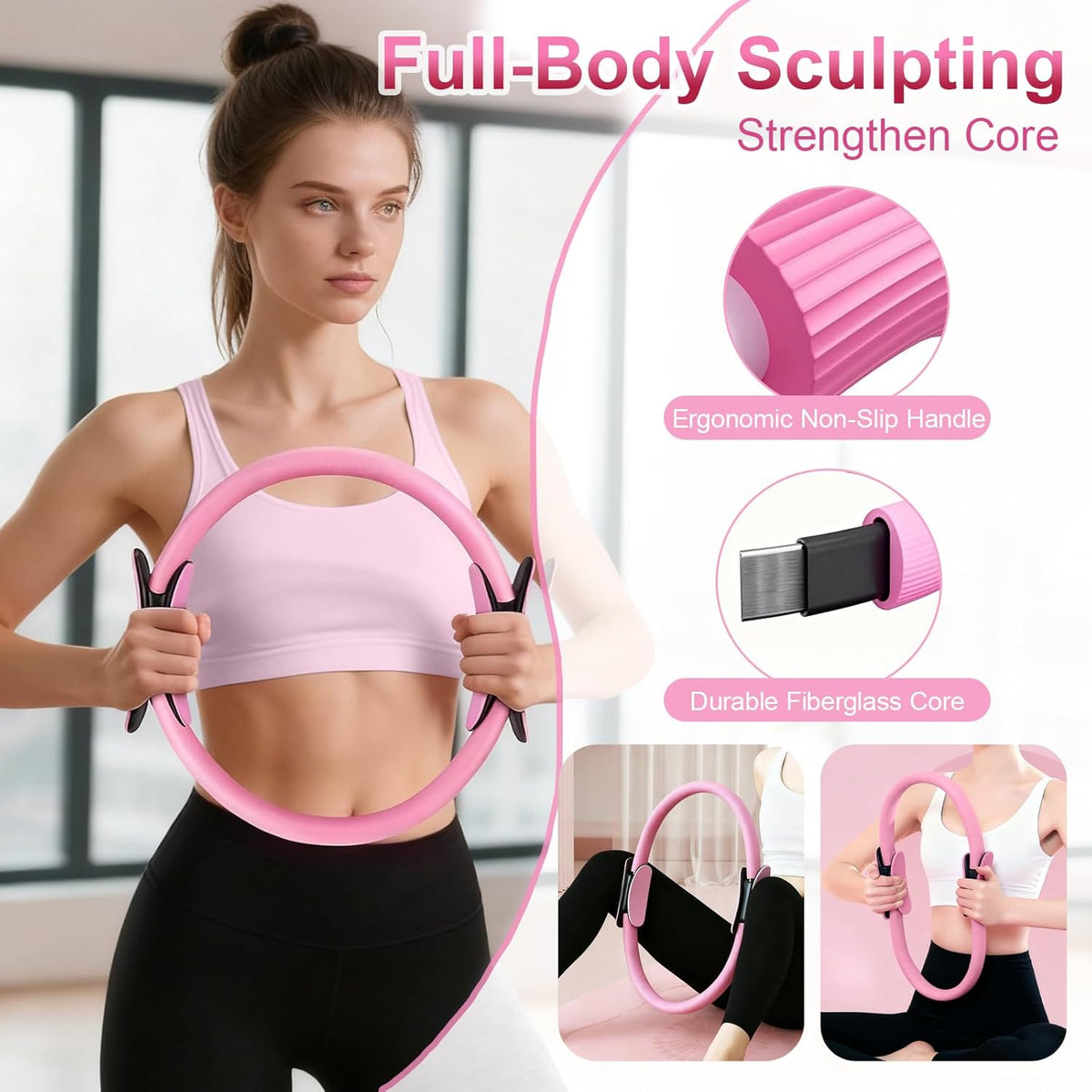 Home Pilates Essentials Kit for Women, Pilates Kit for Home Workouts, Pilates Equipment with Figure 8 Resistance Band, 14" Magic Circle, Yoga Ring, Pilates Accessories Set for Starter Workout
