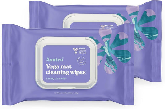 ASUTRA Yoga Mat Cleaning Wipes (Lovely Lavender (2 Pouches (30 Wipes Each))