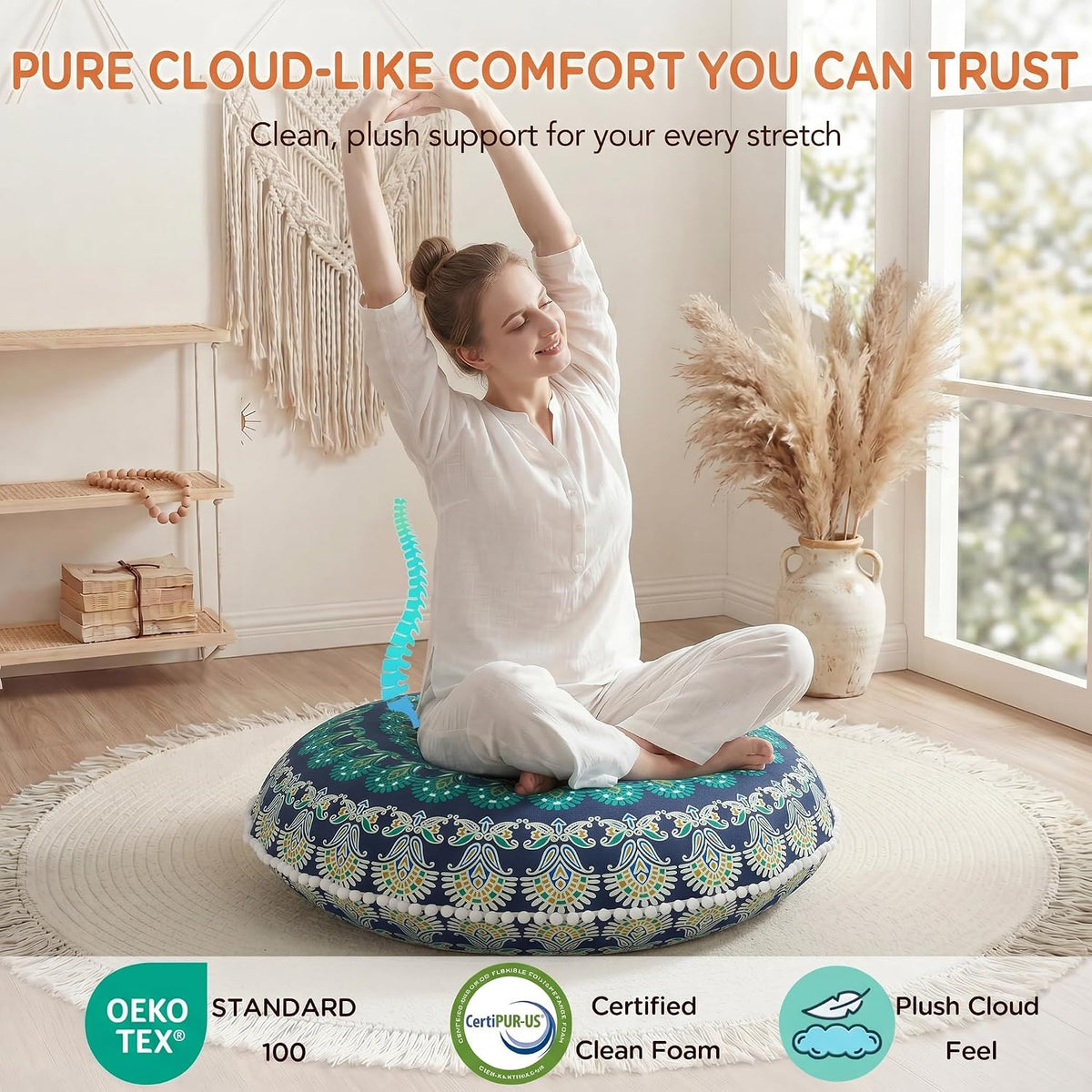Floor Pillows 2 Pack, Large Meditation Cushions for Adults, 32-inch