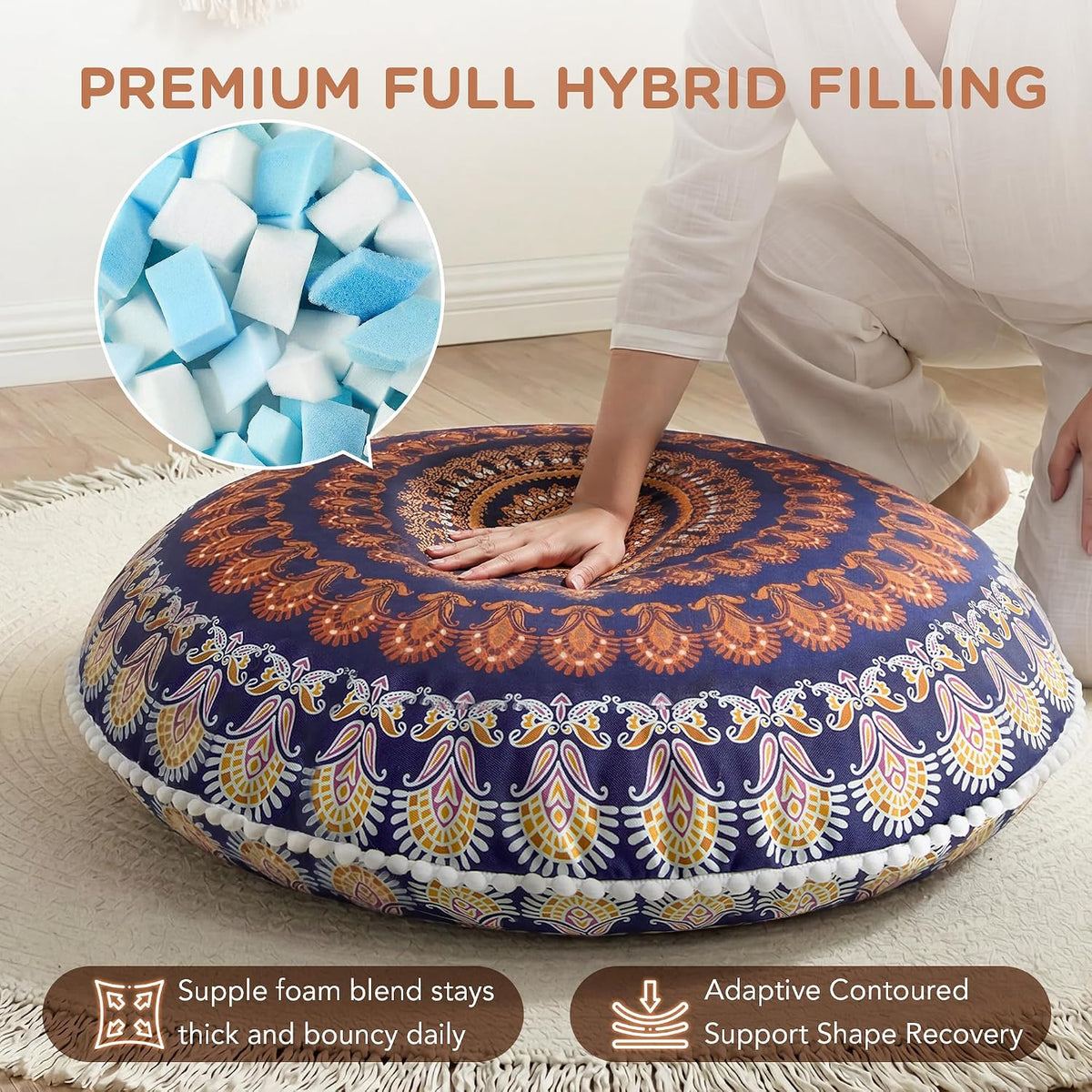 Floor Pillows 2 Pack, Large Meditation Cushions for Adults, 32-inch
