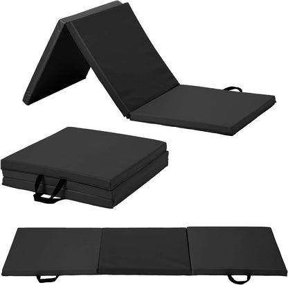 Exercise Mat 2'x6'/4'x8'/4'x10' Gymnastics Mat Folding Gymnastics Tumbling Mats 1.6"-2" Thick PU Leather Yoga Mat Portable With Carrying Handles for home Workout outdoor Yoga Pilates