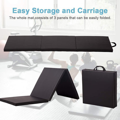 Exercise Mat 2'x6'/4'x8'/4'x10' Gymnastics Mat Folding Gymnastics Tumbling Mats 1.6"-2" Thick PU Leather Yoga Mat Portable With Carrying Handles for home Workout outdoor Yoga Pilates