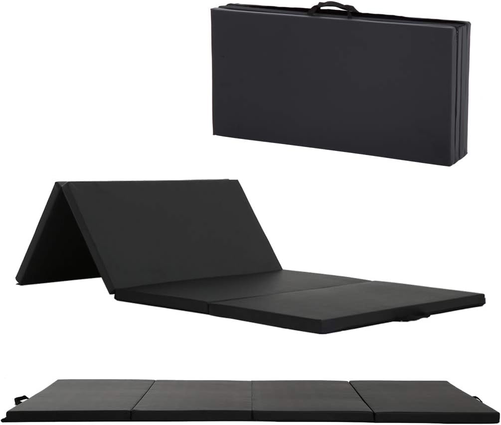 Exercise Mat 2'x6'/4'x8'/4'x10' Gymnastics Mat Folding Gymnastics Tumbling Mats 1.6"-2" Thick PU Leather Yoga Mat Portable With Carrying Handles for home Workout outdoor Yoga Pilates