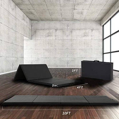 Exercise Mat 2'x6'/4'x8'/4'x10' Gymnastics Mat Folding Gymnastics Tumbling Mats 1.6"-2" Thick PU Leather Yoga Mat Portable With Carrying Handles for home Workout outdoor Yoga Pilates