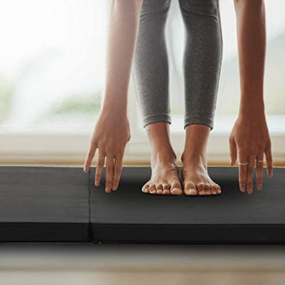 Exercise Mat 2'x6'/4'x8'/4'x10' Gymnastics Mat Folding Gymnastics Tumbling Mats 1.6"-2" Thick PU Leather Yoga Mat Portable With Carrying Handles for home Workout outdoor Yoga Pilates