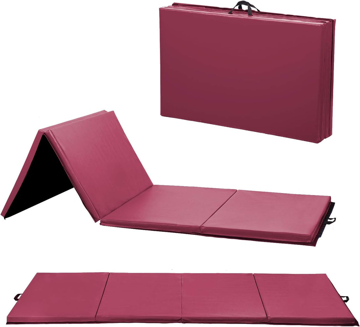 Exercise Mat 2'x6'/4'x8'/4'x10' Gymnastics Mat Folding Gymnastics Tumbling Mats 1.6"-2" Thick PU Leather Yoga Mat Portable With Carrying Handles for home Workout outdoor Yoga Pilates