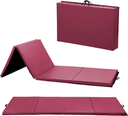 Exercise Mat 2'x6'/4'x8'/4'x10' Gymnastics Mat Folding Gymnastics Tumbling Mats 1.6"-2" Thick PU Leather Yoga Mat Portable With Carrying Handles for home Workout outdoor Yoga Pilates