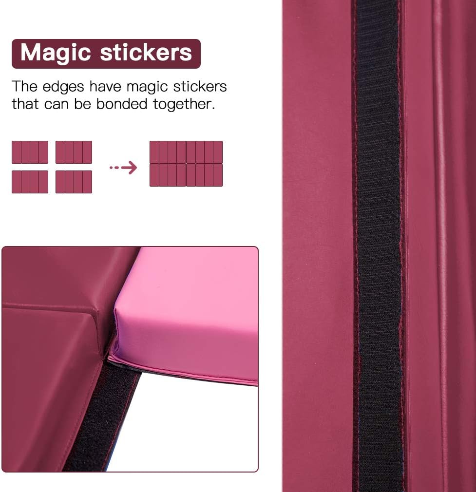 Exercise Mat 2'x6'/4'x8'/4'x10' Gymnastics Mat Folding Gymnastics Tumbling Mats 1.6"-2" Thick PU Leather Yoga Mat Portable With Carrying Handles for home Workout outdoor Yoga Pilates