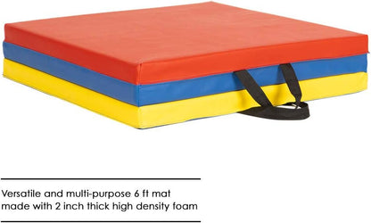 Exercise Mat 2'x6'/4'x8'/4'x10' Gymnastics Mat Folding Gymnastics Tumbling Mats 1.6"-2" Thick PU Leather Yoga Mat Portable With Carrying Handles for home Workout outdoor Yoga Pilates