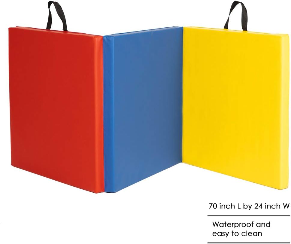 Exercise Mat 2'x6'/4'x8'/4'x10' Gymnastics Mat Folding Gymnastics Tumbling Mats 1.6"-2" Thick PU Leather Yoga Mat Portable With Carrying Handles for home Workout outdoor Yoga Pilates