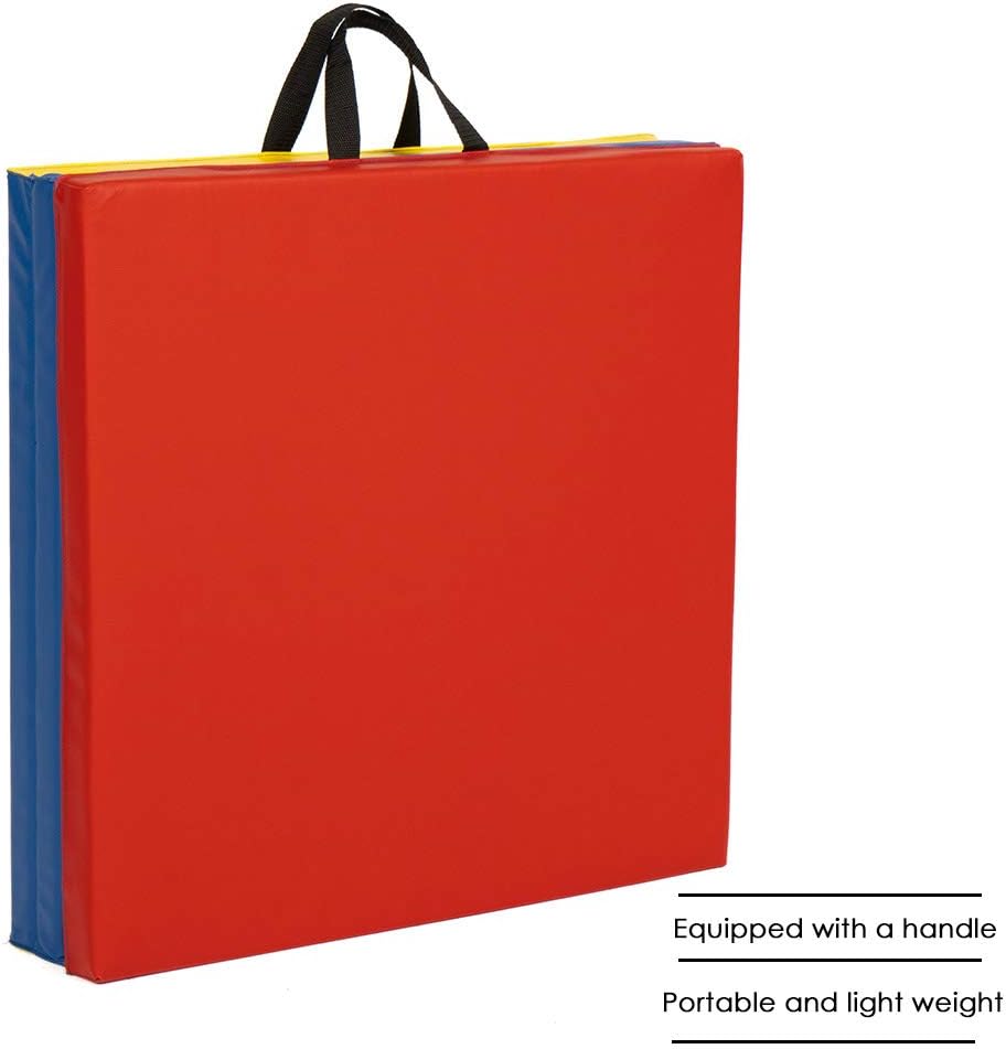 Exercise Mat 2'x6'/4'x8'/4'x10' Gymnastics Mat Folding Gymnastics Tumbling Mats 1.6"-2" Thick PU Leather Yoga Mat Portable With Carrying Handles for home Workout outdoor Yoga Pilates