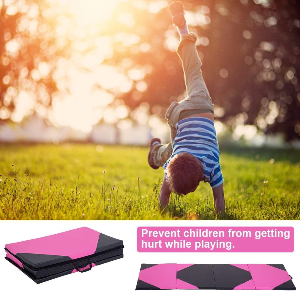 Exercise Mat 2'x6'/4'x8'/4'x10' Gymnastics Mat Folding Gymnastics Tumbling Mats 1.6"-2" Thick PU Leather Yoga Mat Portable With Carrying Handles for home Workout outdoor Yoga Pilates