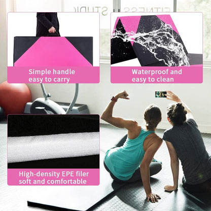 Exercise Mat 2'x6'/4'x8'/4'x10' Gymnastics Mat Folding Gymnastics Tumbling Mats 1.6"-2" Thick PU Leather Yoga Mat Portable With Carrying Handles for home Workout outdoor Yoga Pilates