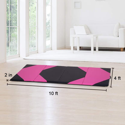 Exercise Mat 2'x6'/4'x8'/4'x10' Gymnastics Mat Folding Gymnastics Tumbling Mats 1.6"-2" Thick PU Leather Yoga Mat Portable With Carrying Handles for home Workout outdoor Yoga Pilates