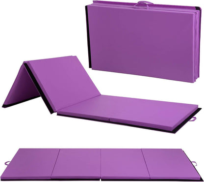 Exercise Mat 2'x6'/4'x8'/4'x10' Gymnastics Mat Folding Gymnastics Tumbling Mats 1.6"-2" Thick PU Leather Yoga Mat Portable With Carrying Handles for home Workout outdoor Yoga Pilates