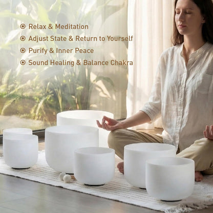 Crystal Singing Bowl Frosted 432HZ Set Of 7 PCS 6-12 Inch White