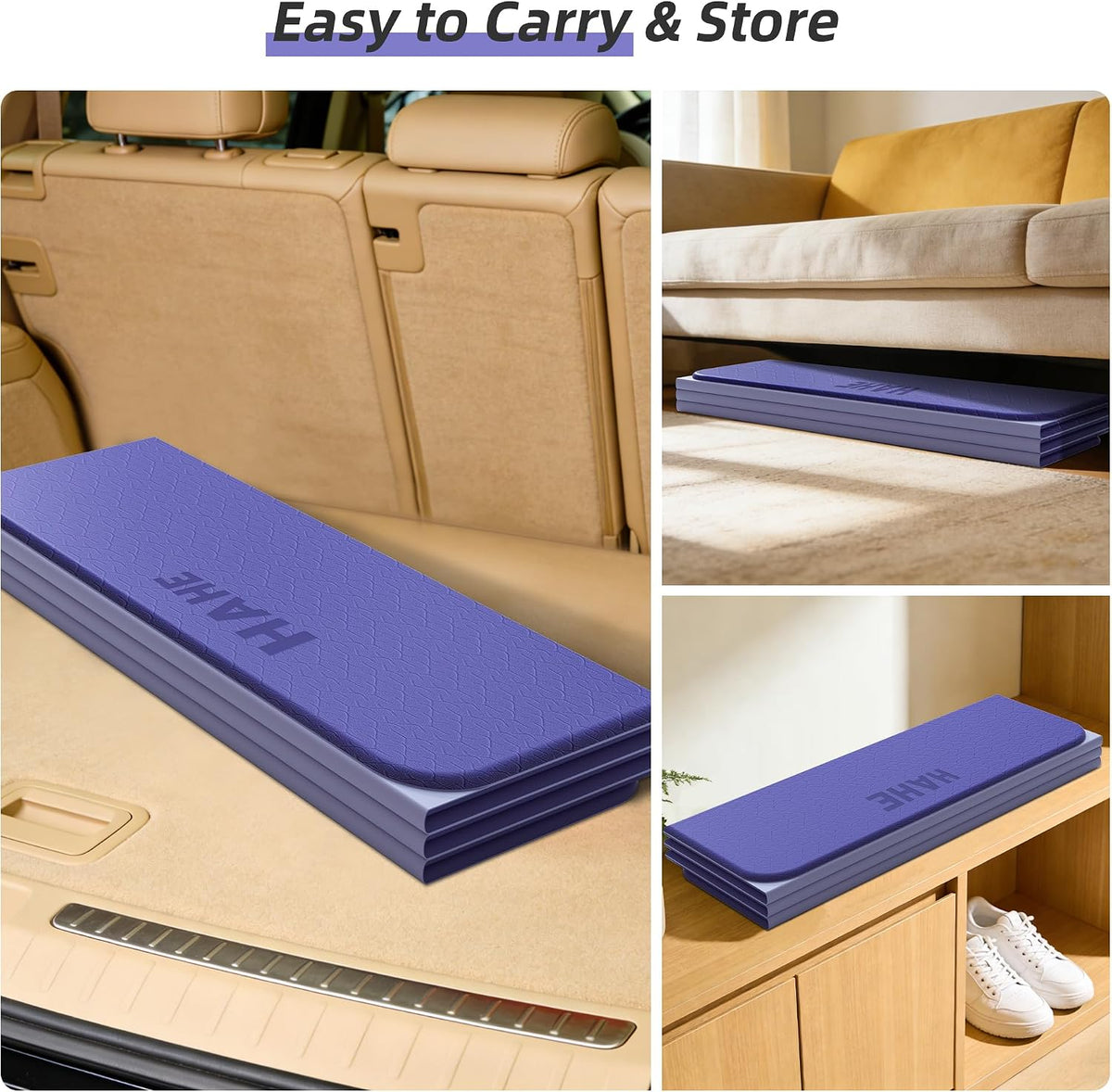 Foldable Yoga Exercise Mat, 74"Lx32"Wx1/3"Thick, TPE Workout Mat