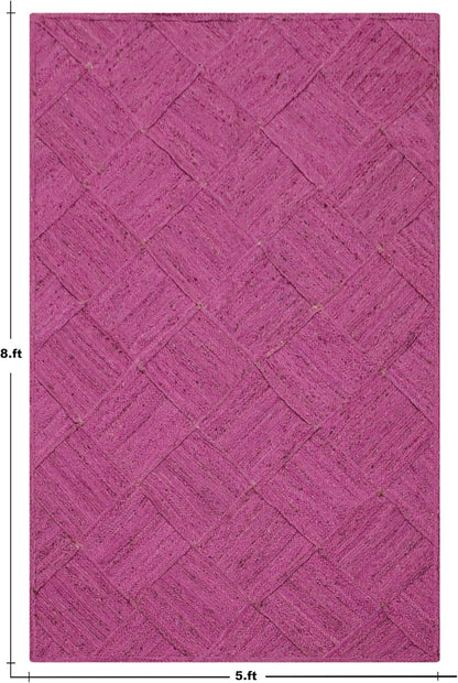 Hand Braided Jute 4 Ft Square Kilim Rug Flatweave Pink Geometric Pattern Jute Sisal Rug, Thick 0.27 Inch Indoor Outdoor Carpet for Kitchen, Bedside, Yoga Mat - Colors A
