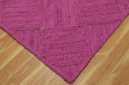 Hand Braided Jute 4 Ft Square Kilim Rug Flatweave Pink Geometric Pattern Jute Sisal Rug, Thick 0.27 Inch Indoor Outdoor Carpet for Kitchen, Bedside, Yoga Mat - Colors A