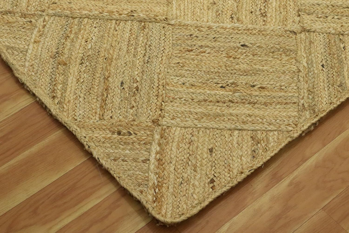 Hand Braided Jute 4 Ft Square Kilim Rug Flatweave Pink Geometric Pattern Jute Sisal Rug, Thick 0.27 Inch Indoor Outdoor Carpet for Kitchen, Bedside, Yoga Mat - Colors A