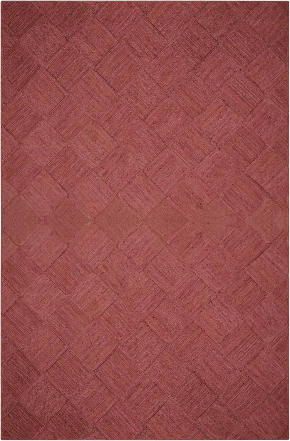Hand Braided Jute 4 Ft Square Kilim Rug Flatweave Pink Geometric Pattern Jute Sisal Rug, Thick 0.27 Inch Indoor Outdoor Carpet for Kitchen, Bedside, Yoga Mat - Colors A