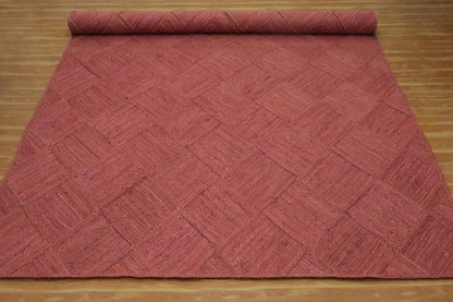Hand Braided Jute 4 Ft Square Kilim Rug Flatweave Pink Geometric Pattern Jute Sisal Rug, Thick 0.27 Inch Indoor Outdoor Carpet for Kitchen, Bedside, Yoga Mat - Colors A