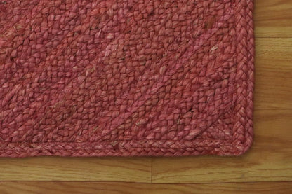 Hand Braided Jute 4 Ft Square Kilim Rug Flatweave Pink Geometric Pattern Jute Sisal Rug, Thick 0.27 Inch Indoor Outdoor Carpet for Kitchen, Bedside, Yoga Mat - Colors A