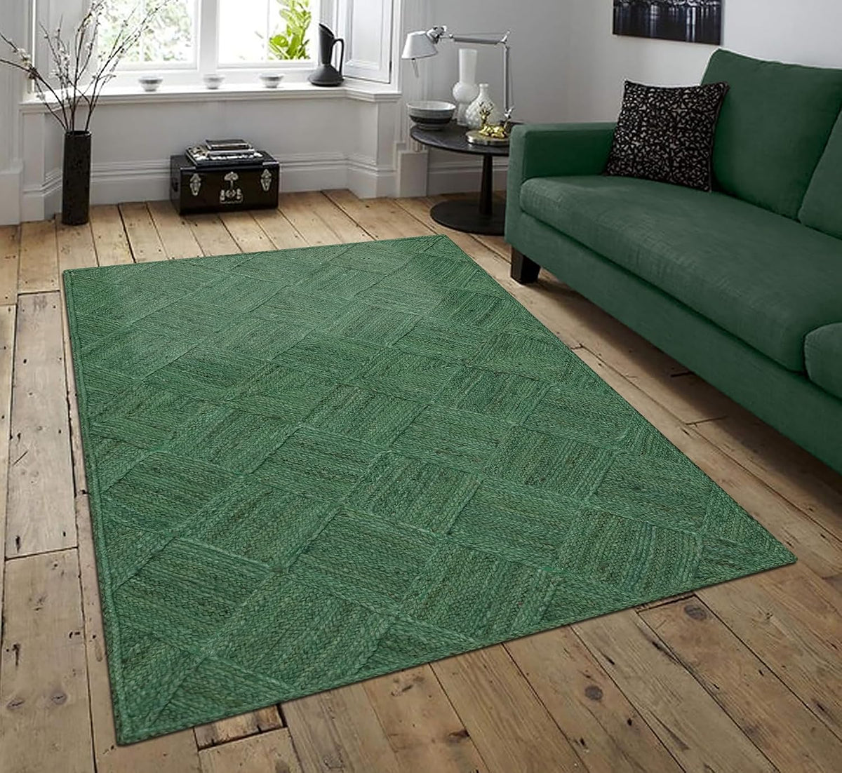 Hand Braided Jute 4 Ft Square Kilim Rug Flatweave Pink Geometric Pattern Jute Sisal Rug, Thick 0.27 Inch Indoor Outdoor Carpet for Kitchen, Bedside, Yoga Mat - Colors A