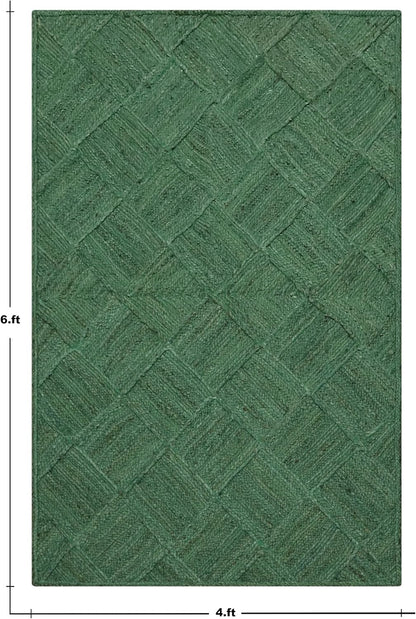 Hand Braided Jute 4 Ft Square Kilim Rug Flatweave Pink Geometric Pattern Jute Sisal Rug, Thick 0.27 Inch Indoor Outdoor Carpet for Kitchen, Bedside, Yoga Mat - Colors A